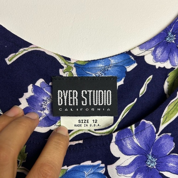 VTG Y2K Byer Studio Women 12 Midi Dress Floral Blue English Country Cottage slit - Picture 11 of 16